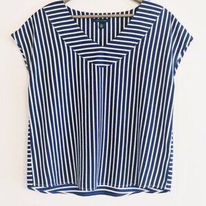 Tommy Hilfiger Navy & White Striped V Neck Blouse